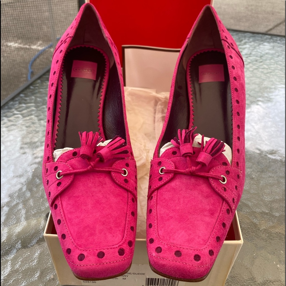 Coach, Suede, Fush Berry, 8.5M, Women’s Low Heel